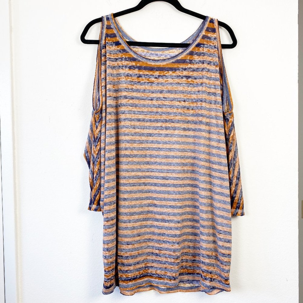 Free People Striped Burnout Cold Shoulder Tee M